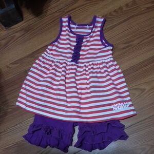 RUFFLE GIRL Striped Red and‎ Purple Dress with Purple Ruffle Shorts